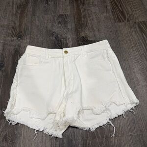 SHEIN White Raw Hem High Rise Denim Shorts